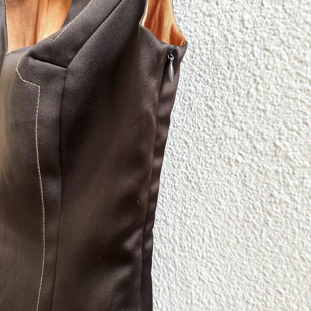 BCBG Max Azria Brown Satin Vest Top Size 4 Y2K - Picture 5 of 8